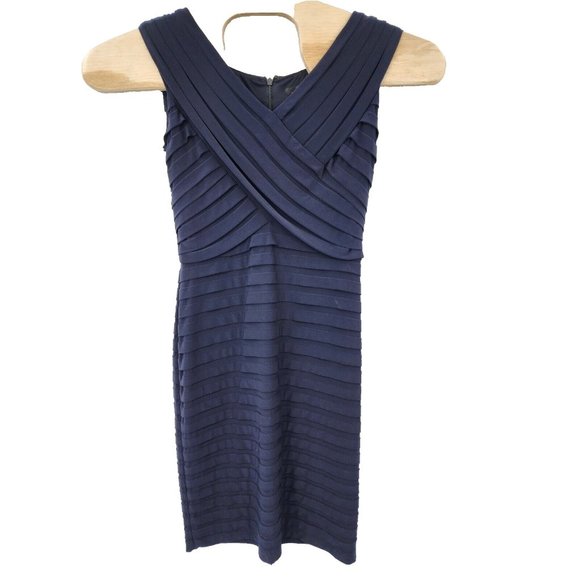 Adrianna Papell Tiered Scalloped Dress Womens Size 10 Blue Party Stretch Bodycon - Picture 2 of 8